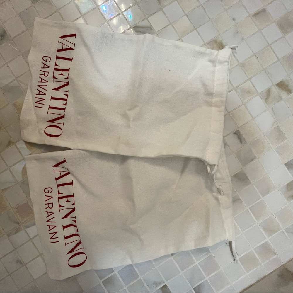 Valentino White Drawstring Logo Dust Bags with Red Print (Pair)